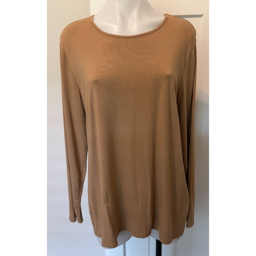 CHICOS Womens Knit TOP Long Sleeve TAN Ultimate Tee Round Neck Size 3 (XL/16)